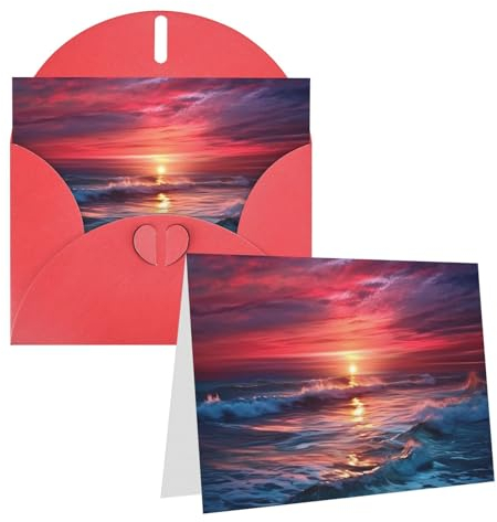Ocean Tide at Warm Twilight bedruckte Grußkarte, interne Blanko-Faltkarten, 15,2 x 10,2 cm, lustige Geburtstagskarten, Weihnachtskarten mit bunten Umschlägen für alle Anlässe