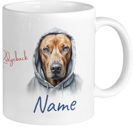 GRAZDesign Tasse mit Hunden und Namen personalisiert, coole Namenstasse für Kinder, Jugendliche und Erwachsene, für Hundeliebhaber Keramik 330ml (Rhodesian Ridgeback, 330ml)
