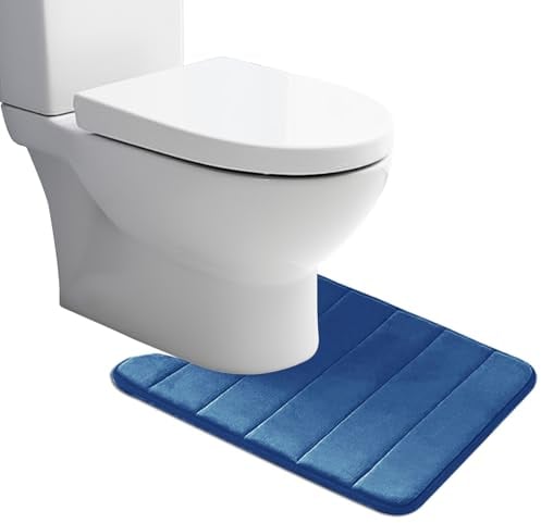 MI CASA WC Vorleger mit Ausschnitt Memory Foam Badematte rutschfest Toilettenteppich Badezimmerteppich Badvorleger Saugfähige Badezimmer Fußmatte, Schnelltrocknend, WC Teppich Blau 50x60cm