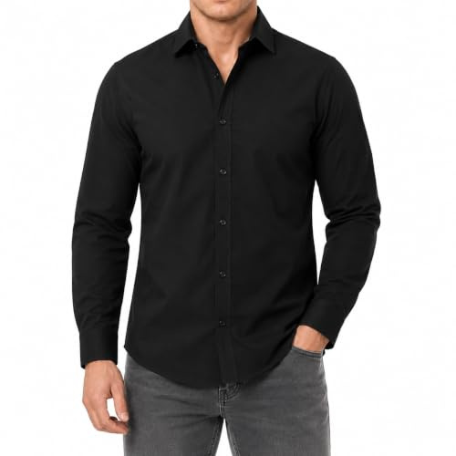 Redbridge - Camicia da uomo Basic a maniche lunghe, vestibilità moderna, con colletto Kent, Nero , L
