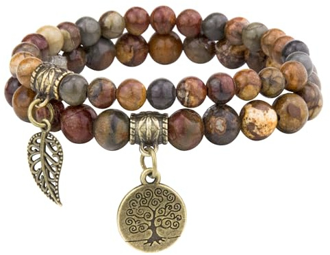 JUZICHEN Chakra Armband Damen, Yoga Armband Damen Mit Lebensbaum, Boho Armbänder Bunte Naturstein Für Frauen 16-25cm