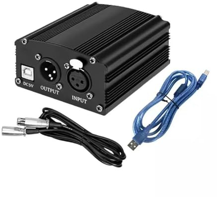 Ggnaxivs 1-Channel 48V Phantom Power Supply with XLR 3 Pin Microphone Cable for Condenser Microphone Music Recording Equipment