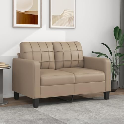 Willood 2-Sitzer-Sofa Couch für Wohnzimmer, Polstersofa mit Metallgestell, Loungesofa Zweisitzer Wohnzimmersofa Wohnzimmermöbel Cappuccino-Braun 120 cm Kunstleder