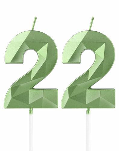 Grüne Kerzen zum 22th Geburtstag, 3D Grüne Zahl 22 Kerze für Kuchen, Junge Mädchen 22th Geburtstag Dekorationen, Grüne Kuchendekorationen, Grüne Kerze Kuchen für Geburtstagsfeier Hochzeitstag