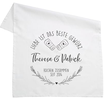 Herz & Heim® Personalisiertes Geschirrtuch 100% Baumwolle 45 x 70 cm mit Aufdruck Ihrer Wunschnamen (Beste Gewürz)