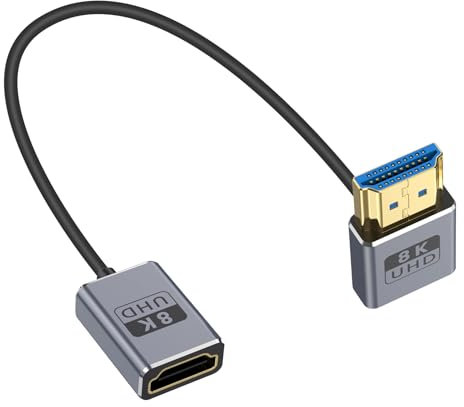Duttek Cavo di prolunga HDMI 2.1 8K a 90 gradi, 30 cm, cavo HDMI maschio a femmina, cavo adattatore HDMI a 90 gradi ad alta velocità, larghezza di banda 48 Gbps, cavo HDMI per GH5S, PS5, Xbox One
