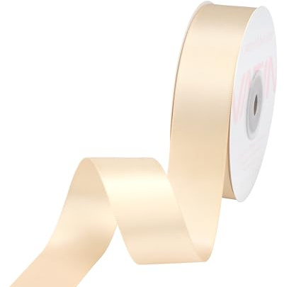VATIN Double Face Beige Satin Ribbon 1 Continuous 50 Yards,Beige Polyester Fabric Ribbon use for Bows Bouquet, Gift Wrapping, Floral Arrangement Wedding Decoration