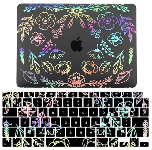 JZ Case for MacBook Air 11 inch Model A1370 A1465 Laptop Hard Shell Cases [Flash Black Clear][Keyboard Cover] - LT9