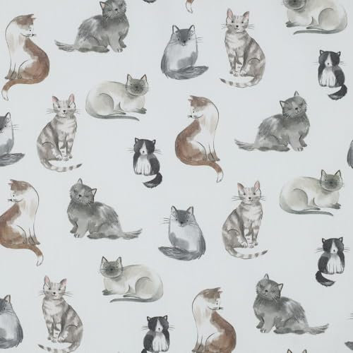 Keine Meterware, Stoffe zum Nähen, Stoff für Kinder, 100% Baumwolle: 0,5m Baumwollstoff mit Tiere - mit niedliche Katzen in grau und braun