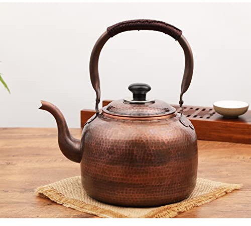 Bollitore da tè vintage in rame martellato con becco a fischio per stufe a gas e legna – bollitore Simplex interamente rivestito con manico in ottone freddo