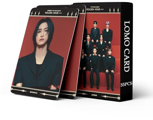 SKLTN 55 Stück Ateez Photocards Golden Hour: Teil 2 Neues Album Ice On My Teeth Cards Mini Merch Photo Cards Poster Lomo Cards Geschenk für Fans