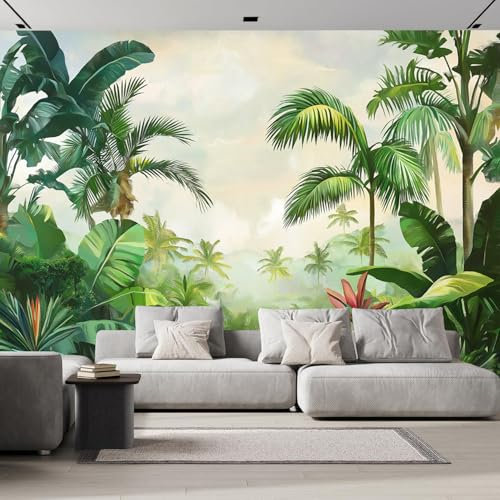 Wandbild Tapete Grüner Dschungel Wald Tapeten 150×105cm Foto Tapete Schlafzimmer Wohnzimmer，Moderne Abstrakt Natur Pflanzen Bildtapete 3d Effekt Wandtapete