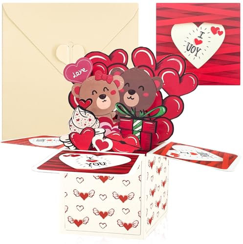 OPEIXSAYKOC® Pop-Up Karte Verliebte Bären - Karte zum Valentinstag, Romantische 3D Liebes karten für Männer und Frauen, süße 3D Geburtstagskarte für Hochzeitstag Valentinstag Jahrestag