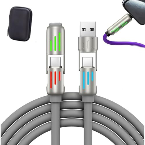 Survetement 4 in 1 Charging Cable, 4in 1 USB Charging Cable with Case, Fast Charging USB C Cable, 240w 4-in-1 USB C Cable, Multi Fast Charging Cable with Breathing Light (6.6ft,Grey)