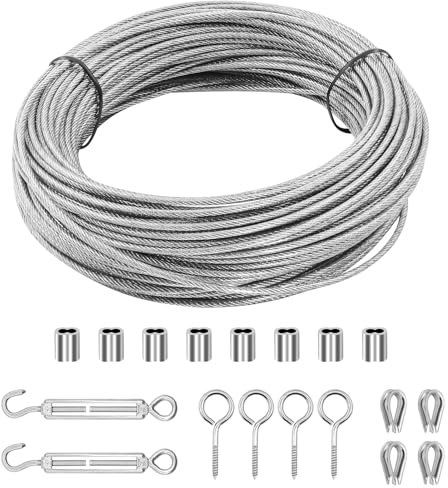 Newthinking Garden Wire Kit 30M, Stainless Steel Cable Rope with PVC Coated, M5 Turnbuckle Tensioner Wire Rope Kit for Garden Climbing Plants