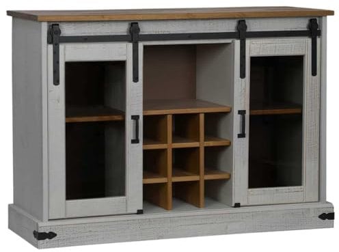 vidaXL Sideboard Halden 2 Schiebetüren Weiß 112x40x80 cm Massivholz, Anrichte, Schrank, Buffetschrank, Kommode, Aufbewahrungsschrank, Küchenschrank