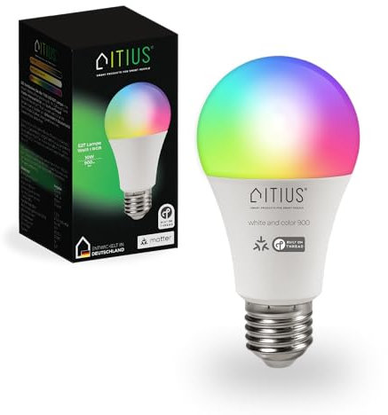 itius Matter LED Lampe E27 RGB + CCT | Thread Mesh | Glühbirne Mehrfarbig Dimmbar, 2700–6400K, 900 lm, 10W Leuchtmittel Smart Home Beleuchtung für Alexa, Google, Apple
