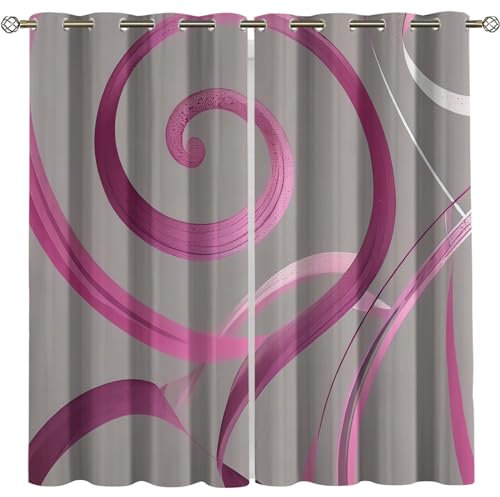 Verdunkelungsvorhang Kinderzimmer Junge Mädchen Blickdichter Ösenvorhang 140X160Cm (B X H) 3D Digitaldruck Grau-Rosa Geometrische Texturkunst Ösenschal 2Er Set, Vorhänge Schlafzimmer Thermo Gardine