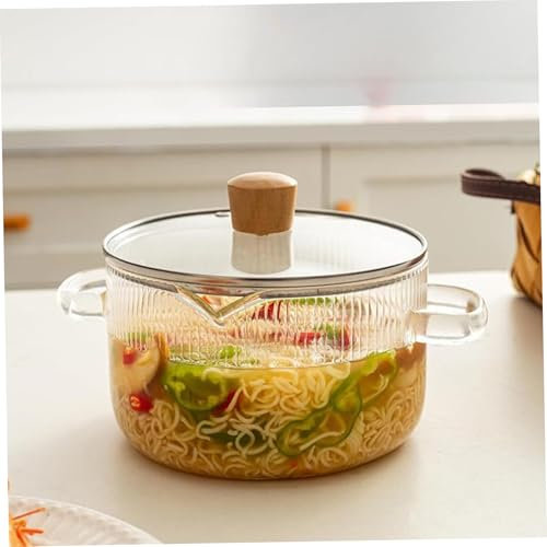 Hemore Glaskochtopf mit Deckel mit 61 Unzen hitzebeständigem Doppelhandle-Glas-Kochgeschirr aus Dickbodenglas Topf für Essen, klarer Topf, Kochtopf