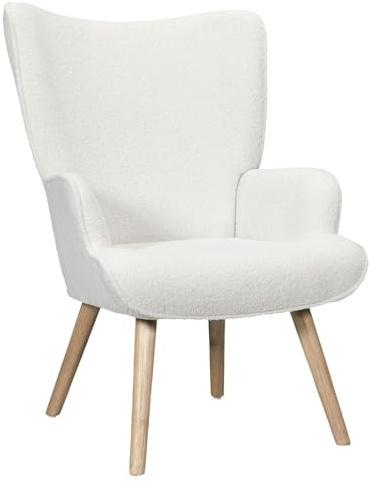HOME DECO FACTORY Beistelltisch Rund mit Metallkorb Ablagetisch Schwarz | Sessel Rhea, Sperrholz und Bouclé-Stoff, optimaler Komfort, elegantes Design, Wohnzimmer, 68 x 96 x 75 cm, weiß