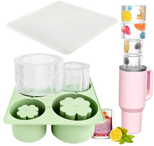 Stanley Cup Eiswürfelform, Eiswürfel Stanley Cup Zubehör Grün,Ice Cube Tray 4 Fach Silikon für 14-40 Oz Becher, Stanley Cup Accessories Rose für Cocktails, Kaffee, Whiskey und Eiscreme