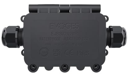 Evoges Scatola di derivazione impermeabile IP68 a 2 vie, 0,5-6 mm², 40 A, M20, con morsettiera, colore nero, per illuminazione esterna, prese di corrente e impianti elettrici
