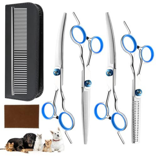 Hundeschere Set Profi 6 in 1,Effilierschere Hund Fellpflege,Fellschere Hunde Katze Set,Hund Haarschere & Pfotenschere,Modellierschere Hundehaare Schneiden für Tierfellpflege