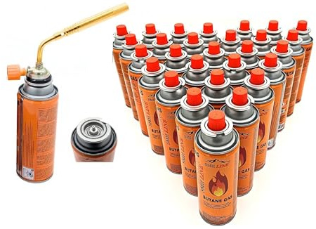 SMHLINE® Brûleur à gaz avec 8 cartouches de gaz 227 g, lampe à souder polyvalent, brûleur Bunsen 1371 °C, brûleur à souder 1760 W, brûleur de mauvaises herbes, chalumeau de soudage (brûleur avec 8 gaz