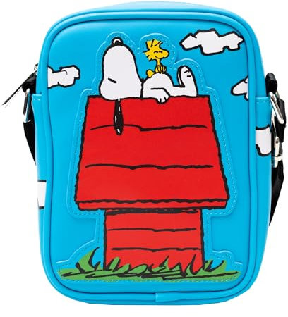 Peanuts Bag, Crossbody, The Secret of Life Snoopy and Woodstock Dog House Pose, Blue, Vegan Leather, Blau, 8.0 x 8.0