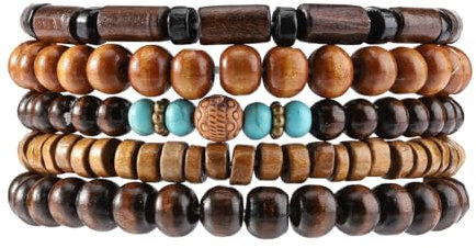 Eigso Frauen Holzperlen Armbänder Western Style Braunes Holz Armband Set für Frau Türkis Wristlet