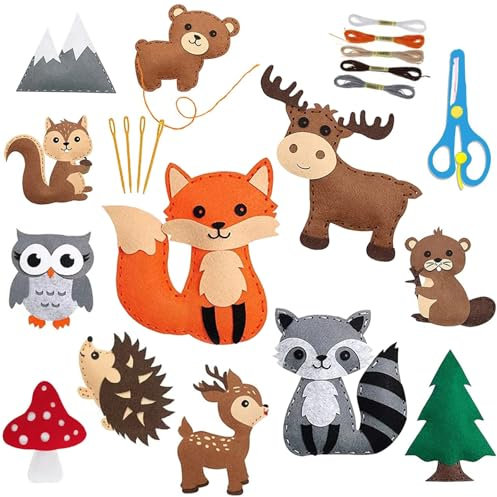 12 Stück Kinder Nähset Set - Tierformen Filz Nähen Nähen für Kinder ab 6 Jahre DIY Nähen Tierformen Pädagogisches für Anfänger Nähspaß Kreativ Tiere Filzen Pädagogisches Festliche Kreativsets