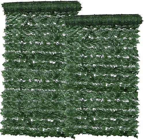 2PCS Artificial Ivy Fence Screen, 3m x 1m Garden Fence Screening Trellis with Artificial Leaves, Expandable Faux Privacy Artificial Hedge Roll with 20pcs Zip Ties for Garden Balcony Outdoor Decoration