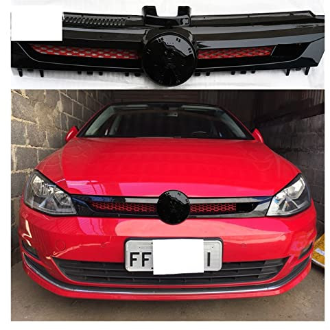 GOLFLIATH Kompatibel mit VW Golf MK7 Front-Center-Kühlergrill, schwarzer Chrom-ABS-Kühlerhauben-Obergrill, kompatibel mit Golf 7(Black and red)