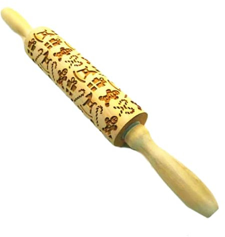 Mattarello natalizio in legno a tema natalizio, per impasti, biscotti, biscotti, mattarelli incisi