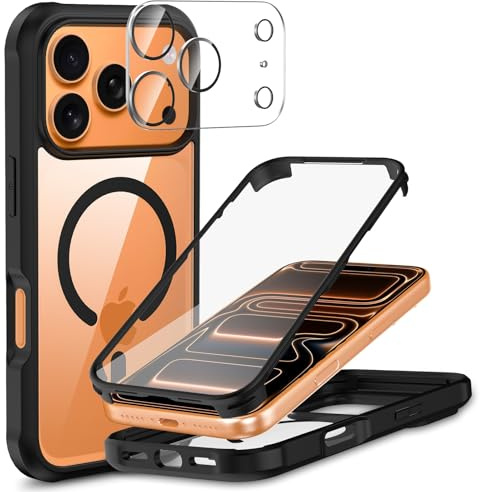 Kompatibel mit Magsafe iPhone 17 Pro Max Hülle 360 Grad Schutz Schwarz | Ganzkörper Schutzhülle mit Eingebauter Panzerglas Displayschutz Stoßfest Handyhülle für iPhone 17 Pro Max 6.9