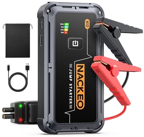 Avviatore Batteria Auto 5000A, Avviatore di Emergenza per Auto/Moto (Fino a 9.0L Gas/8.5L Diesel) 12V Booster Avviamento con Torcia a LED, Ricarica Rapida, Cavi Avviamento, Compatto (5000A)