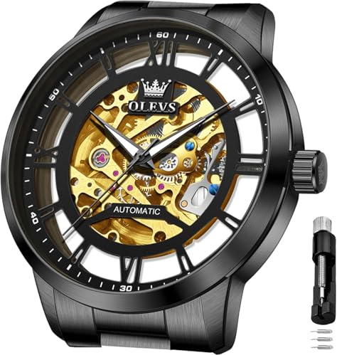OLEVS Herrenuhr Automatik Skelettierte Luxus Diamanten Mechanische Uhr Wasserdicht Leuchtende Armbanduhr