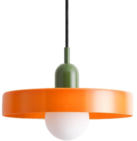 Pendelleuchte Esstisch Hängelampe aus Glas in Orange ⌀35cm, Große Pendellampe für Küchen Esszimmer Wohnzimmer & Schlafzimmer, Hängende Deckenlampe, Modern Retro Stil, E27 Fassung