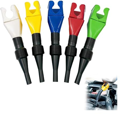 SIXHAOBU 5 Piezas Embudo de Plastico Flexible, Embudos Aceite Motor Rápido, Cuello Largo Ajustable, Ideal para Uso Automotriz, Taller Mecánico y Tareas Domésticas