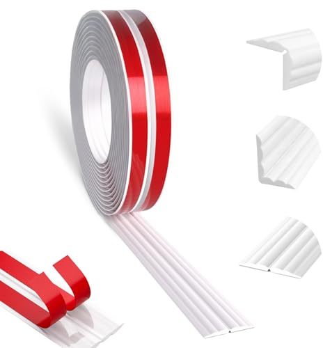 Moulure Murale Adhésive 3m x 40mm Flexible, Cornière PVC Plinthe Souple Autoadhésive, Baguette de Finition et Protection Angle Mur Étanche pour Cuisine, Salle de Bain, Fenêtre, Blanc