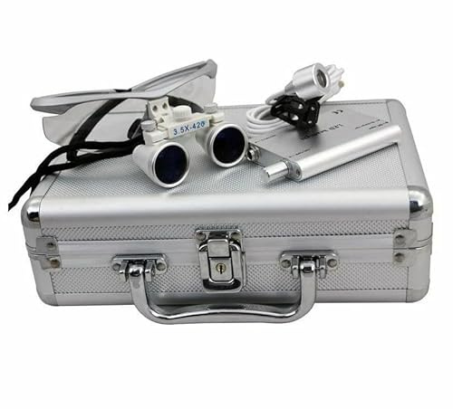 DHQCQL Lupenbrille Zahnarzt, 3W Dental Lupenbrilles mit LED Scheinwerfer Headlight Licht, 3.5X 420mm Lupenbrille mit Licht Zahnarzt für Alle Type von Chirurgischen Operation (mit Koffer)