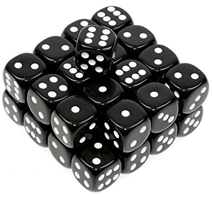 Würfelzeit 7601 - Würfel w6 12 mm, Combatt schwarz m/Weiss (32er Set in Klarsichtbox)