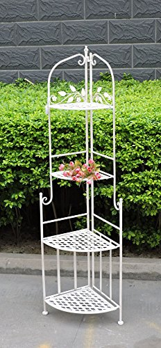Way Home Store Etagere Corner Shelves in Wrought Iron White Outdoor 3 Shelves 50x34x159 cm