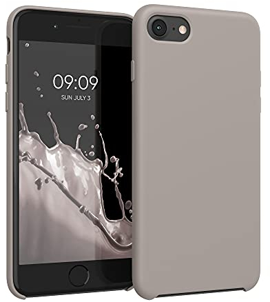 kwmobile Hülle kompatibel mit Apple iPhone SE (2022/2020) / iPhone 8/7 Hülle - Silikon Handy Case - Handyhülle weiche Oberfläche - kabelloses Laden - Taupe