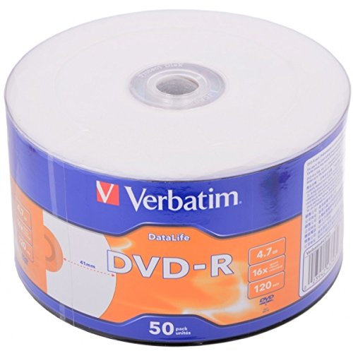 DVD -R Verbatim Datalife 16X 50 Pack WRAP Stampabili Print Imprintable inkjet getto d'inchiostro 4.7 GB dvdr 4.7GB 43793