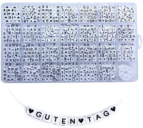 Lnvision 810 Stück Buchstabenperlen A bis Z und Love Herz Weiss Acryl Würfelperlen Cube Spacer Alphabet Buchstaben Perlen 6x6mm Spacer Zwischenperlen Schmuck DIY Basteln (Weiss)