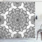 ABAKUHAUS Mandala Duschvorhang, Künstlerische Blumenmotiven, Stoffliches Gewebe Badezimmerdekorationsset mit Haken, 175 x 220 cm, Anthrazit grau Weiß