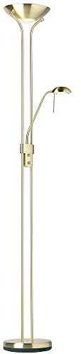 Mother & Child Dual Floor Lamp & Adjustable Flexible Gooseneck Reading Light – Satin Brass & Opal Glass –Twin Dimmer Switch Task Light Bulb– 1.8m Tall Free Standing Living Room Lounge Modern Lighting