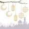 Kulannder 6 Stück Ornament Holz Anhänger，Ornament Eid DIY Dekorationen mit Mond Pendelleuchte Windform Ornament für den muslimischen Islam Eid Al-Fitr oder andere Festivals als Dekoration