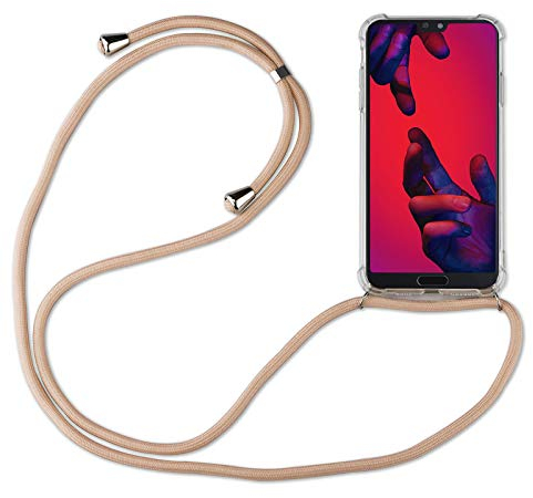 betterfon Hülle Kompatibel mit Huawei P20 | Handykette Smartphone Halskette Hülle mit Band | Handyhülle mit Kordel zum Umhängen Kompatibel für P20 | Beige/Braun